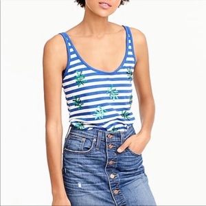 J. Crew Striped Sequin Leaf Tank Top Blue/White Size Small NWOT